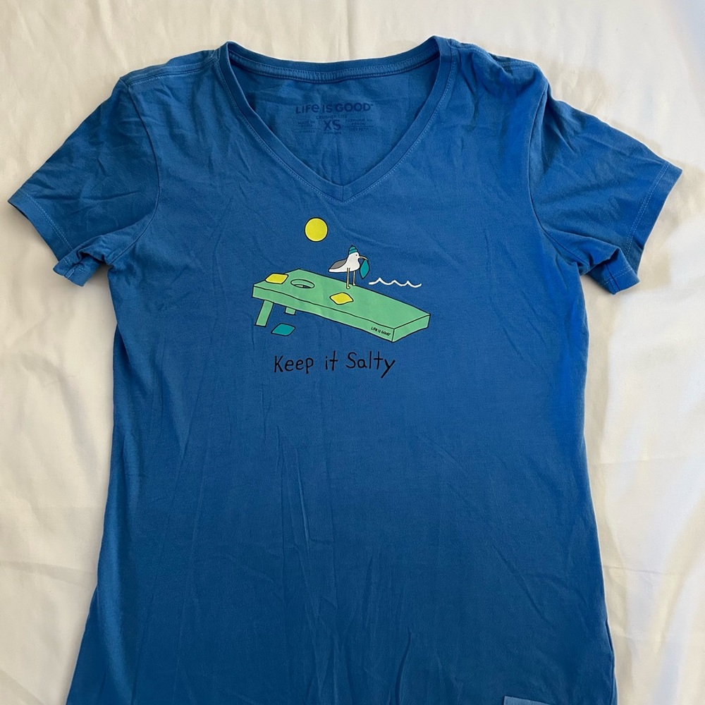 Life Is Good Ocean Blue Tee with Seagull Graphic